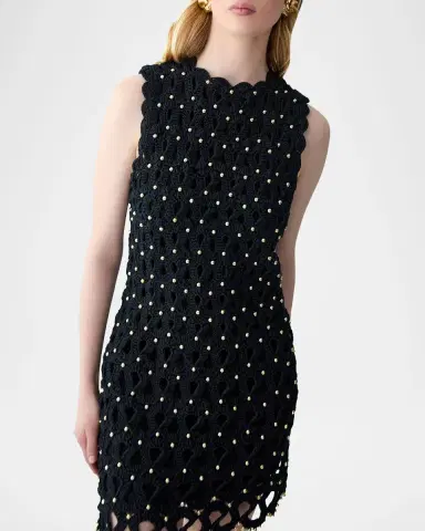 Carolina Herrera Embellished Crochet Knit Sleeveless Mini Dress | Thumbnail 6