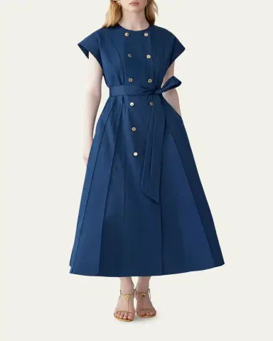 Carolina Herrera Double-Breasted Cap-Sleeve Belted Midi Dress | Thumbnail 2 Carolina Herrera Double-Breasted Cap-Sleeve Belted Midi Dress | Thumbnail 2