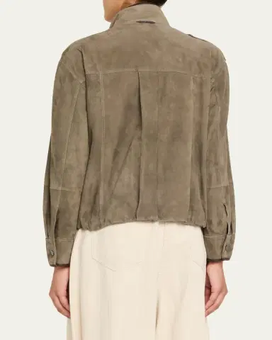 Brunello Cucinelli Couture Suede Utility Jacket With Contrast Leather Piping | Thumbnail 3 Brunello Cucinelli Couture Suede Utility Jacket With Contrast Leather Piping | Thumbnail 3
