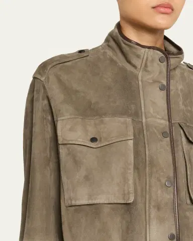 Brunello Cucinelli Couture Suede Utility Jacket With Contrast Leather Piping | Thumbnail 5 Brunello Cucinelli Couture Suede Utility Jacket With Contrast Leather Piping | Thumbnail 5