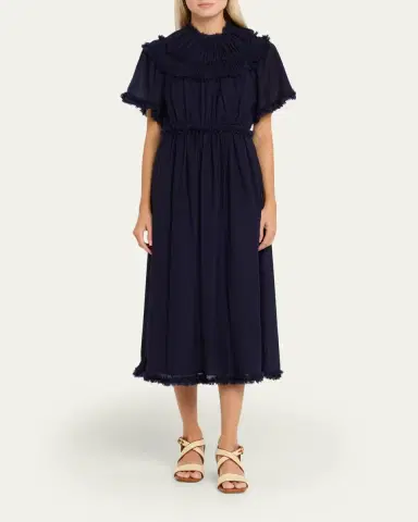 Ulla Johnson Ayan Gathered Yoked Short-Sleeve Midi Dress | Thumbnail 2 Ulla Johnson Ayan Gathered Yoked Short-Sleeve Midi Dress | Thumbnail 2