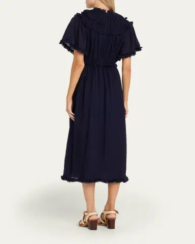 Ulla Johnson Ayan Gathered Yoked Short-Sleeve Midi Dress | Thumbnail 3 Ulla Johnson Ayan Gathered Yoked Short-Sleeve Midi Dress | Thumbnail 3