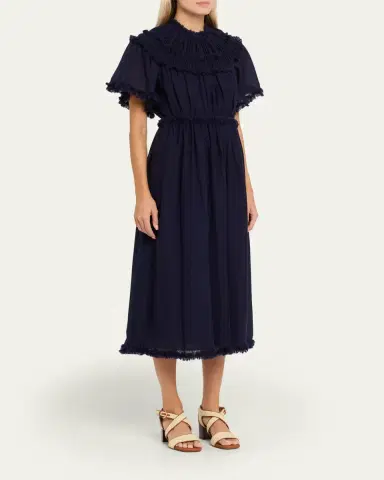Ulla Johnson Ayan Gathered Yoked Short-Sleeve Midi Dress | Thumbnail 4 Ulla Johnson Ayan Gathered Yoked Short-Sleeve Midi Dress | Thumbnail 4