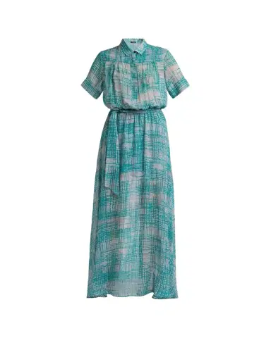 Kiton Check Silk Georgette Short-Sleeve Maxi Shirtdress | Thumbnail 1