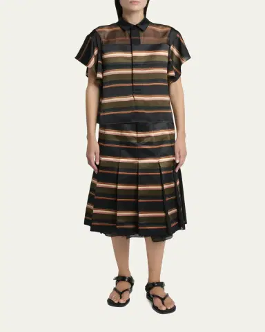 Sacai Striped Satin Flutter-Sleeve Blouse | Thumbnail 2 Sacai Striped Satin Flutter-Sleeve Blouse | Thumbnail 2