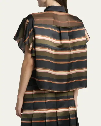 Sacai Striped Satin Flutter-Sleeve Blouse | Thumbnail 3 Sacai Striped Satin Flutter-Sleeve Blouse | Thumbnail 3