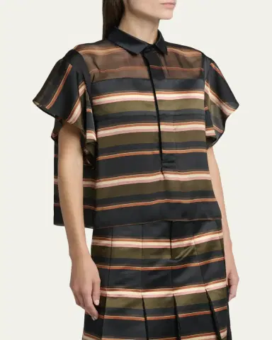 Sacai Striped Satin Flutter-Sleeve Blouse | Thumbnail 4 Sacai Striped Satin Flutter-Sleeve Blouse | Thumbnail 4