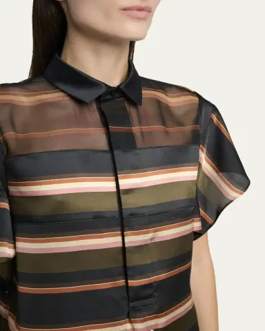 Sacai Striped Satin Flutter-Sleeve Blouse | Thumbnail 5 Sacai Striped Satin Flutter-Sleeve Blouse | Thumbnail 5