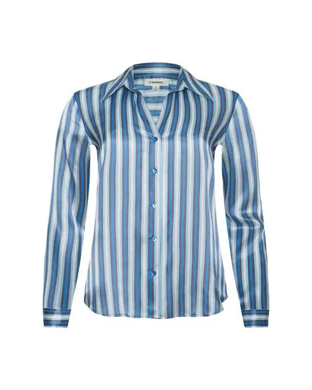 L'AGENCE Tyler Striped Silk Button-Front Blouse