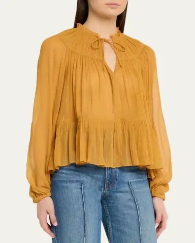 Ulla Johnson Leandra Pleated Silk Chiffon Blouse | Thumbnail 4 Ulla Johnson Leandra Pleated Silk Chiffon Blouse | Thumbnail 4