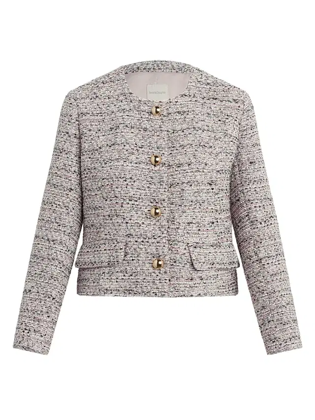 Favorite Daughter Women's The Lady Tweed Collarless Jacket - Pink Tweed
