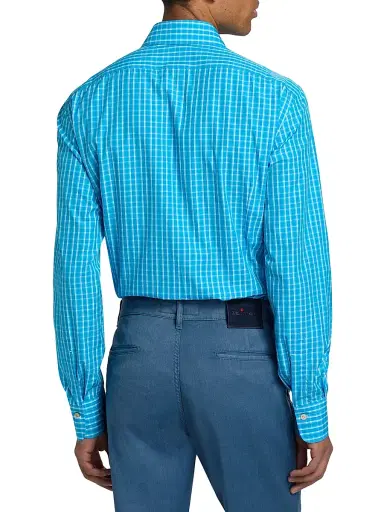 Kiton Men's Plaid Cotton Shirt - Turquoise - Size 17 | Thumbnail 5