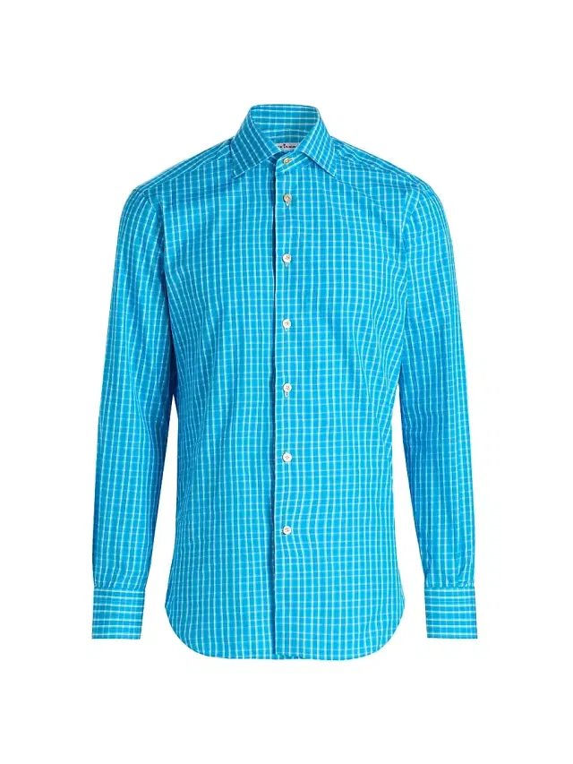 Men's Plaid Cotton Shirt - Turquoise