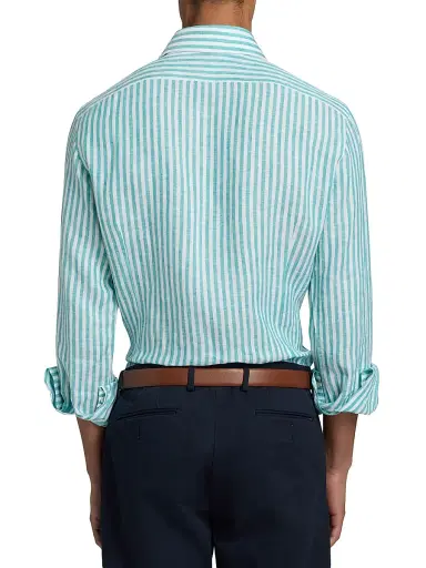 Kiton Men's Bengal Striped Linen Button-Front Shirt - Green - Size 15.5 | Thumbnail 5
