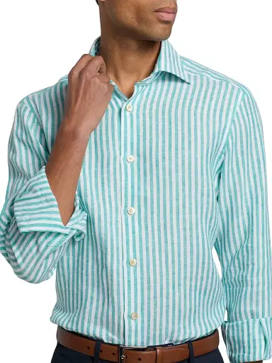 Kiton Men's Bengal Striped Linen Button-Front Shirt | Thumbnail 6 Kiton Men's Bengal Striped Linen Button-Front Shirt | Thumbnail 6
