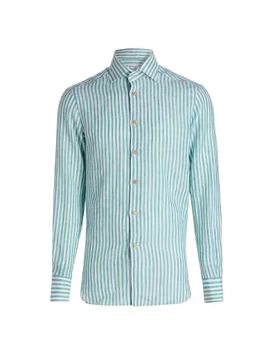 Kiton Men's Bengal Striped Linen Button-Front Shirt | Thumbnail 1 Kiton Men's Bengal Striped Linen Button-Front Shirt | Thumbnail 1
