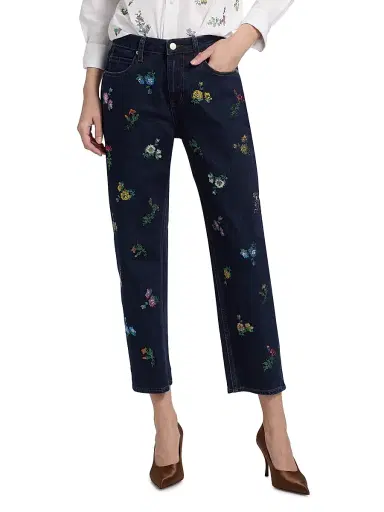 Libertine Women's Joy And Mirth Floral-Embroidered Boyfriend Jeans - Indigo - Size XL | Thumbnail 3