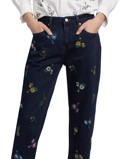 Libertine Women's Joy And Mirth Floral-Embroidered Boyfriend Jeans - Indigo - Size XL | Thumbnail 6