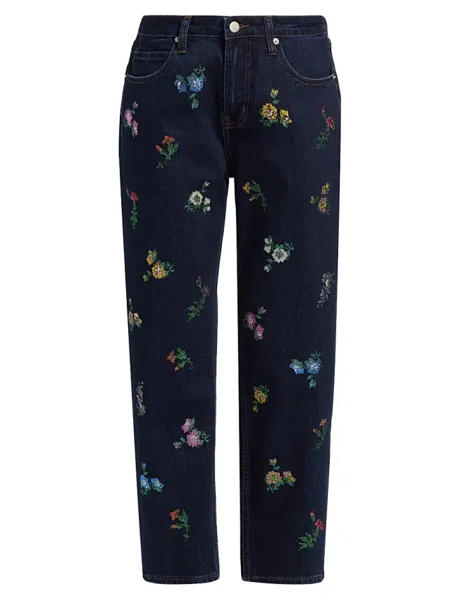 Libertine Women's Joy And Mirth Floral-Embroidered Boyfriend Jeans - Indigo
