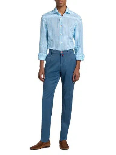 Kiton Men's Bengal Striped Linen Button-Front Shirt | Thumbnail 2 Kiton Men's Bengal Striped Linen Button-Front Shirt | Thumbnail 2
