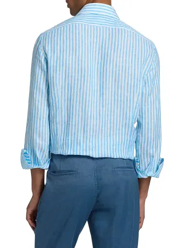 Kiton Men's Bengal Striped Linen Button-Front Shirt | Thumbnail 5 Kiton Men's Bengal Striped Linen Button-Front Shirt | Thumbnail 5