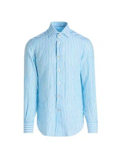 Kiton Men's Bengal Striped Linen Button-Front Shirt | Thumbnail 1 Kiton Men's Bengal Striped Linen Button-Front Shirt | Thumbnail 1