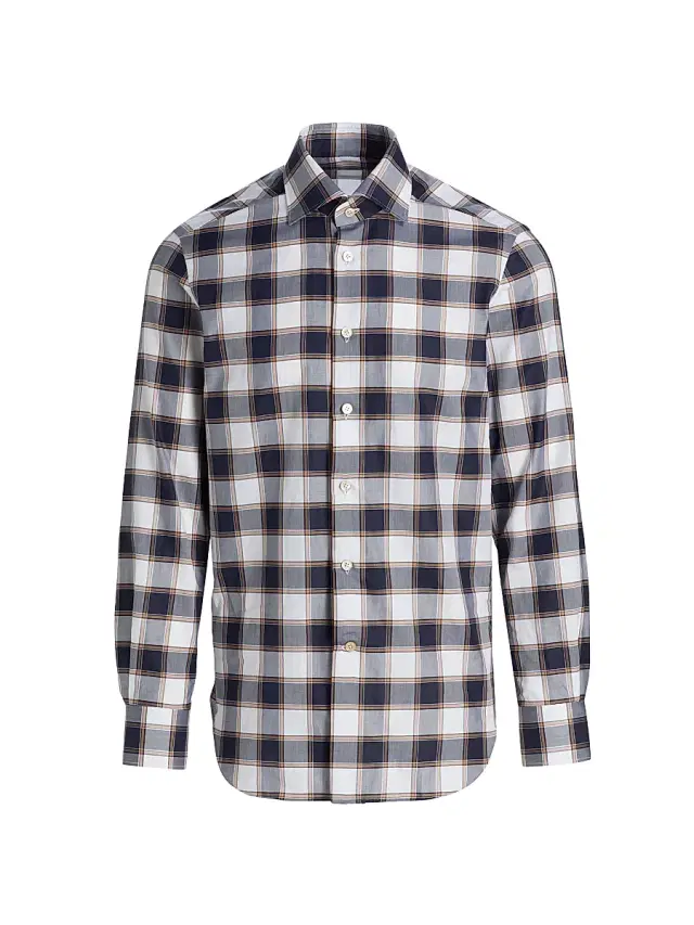 Men's Bold Plaid Cotton Shirt - Brown