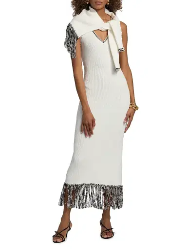 Toccin Women's Ashtin V-Neck Fringe Midi-Dress - Optic Jet | Thumbnail 2