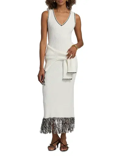Toccin Women's Ashtin V-Neck Fringe Midi-Dress - Optic Jet | Thumbnail 3