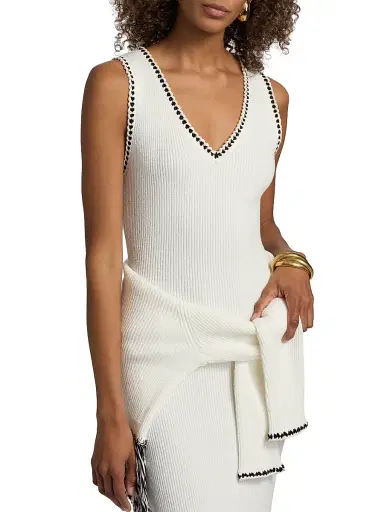 Toccin Women's Ashtin V-Neck Fringe Midi-Dress - Optic Jet | Thumbnail 6