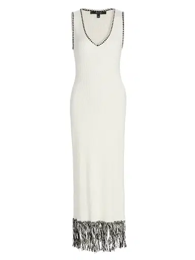 Toccin Women's Ashtin V-Neck Fringe Midi-Dress - Optic Jet | Thumbnail 1