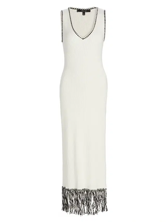 Toccin Women's Ashtin V-Neck Fringe Midi-Dress - Optic Jet