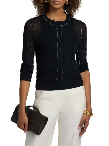 Toccin Women's Crosby Cropped Cardigan - Navy Optic | Thumbnail 3