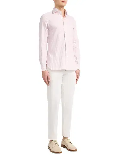 Isaia Men's Faded Bengal Stripe Cotton Shirt - White Pink | Thumbnail 2 Isaia Men's Faded Bengal Stripe Cotton Shirt - White Pink | Thumbnail 2