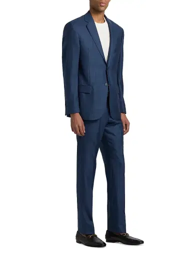 Emporio Armani Men's Check Wool-Silk Suit - Blue - Size 50 | Thumbnail 4