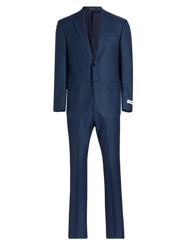 Men's Check Wool-Silk Suit - Blue