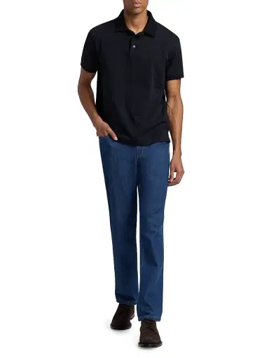 Emporio Armani Men's Textured Geometric-Print Cotton Polo Shirt - Navy - Size XXL | Thumbnail 2