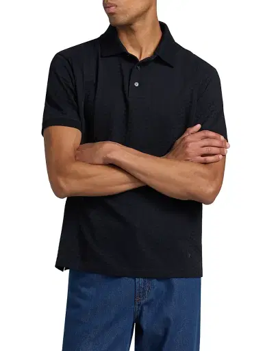 Emporio Armani Men's Textured Geometric-Print Cotton Polo Shirt - Navy - Size XXL | Thumbnail 3