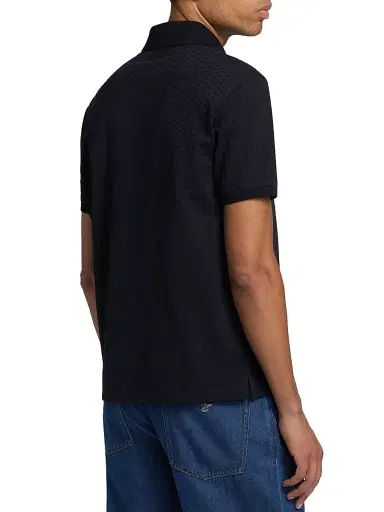 Emporio Armani Men's Textured Geometric-Print Cotton Polo Shirt - Navy - Size XXL | Thumbnail 5