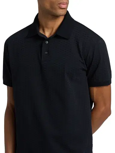 Emporio Armani Men's Textured Geometric-Print Cotton Polo Shirt - Navy - Size XXL | Thumbnail 6