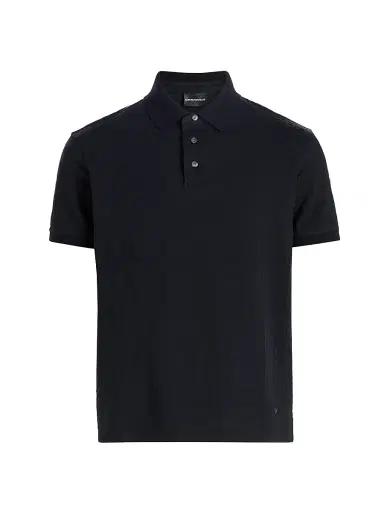 Emporio Armani Men's Textured Geometric-Print Cotton Polo Shirt - Navy - Size XXL | Thumbnail 1