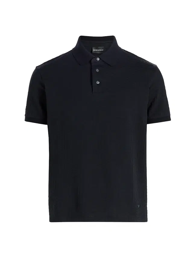 Men's Textured Geometric-Print Cotton Polo Shirt - Navy Men's Textured Geometric-Print Cotton Polo Shirt - Navy