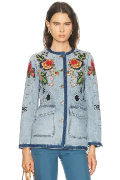 Valentino Embroidered Denim Jacket | Thumbnail 1 Valentino Embroidered Denim Jacket | Thumbnail 1