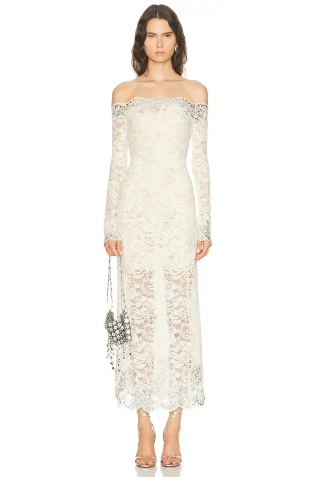 RABANNE Studded Off Shoulder Maxi Dress