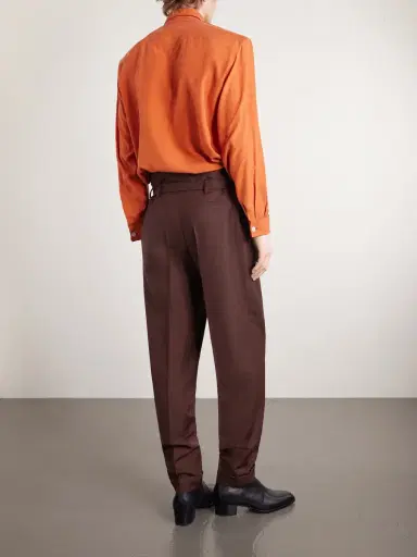 Saint Laurent Tapered Belted Pleated Wool and Mohair-Blend Trousers - Men | Thumbnail 4 Saint Laurent Tapered Belted Pleated Wool and Mohair-Blend Trousers - Men | Thumbnail 4