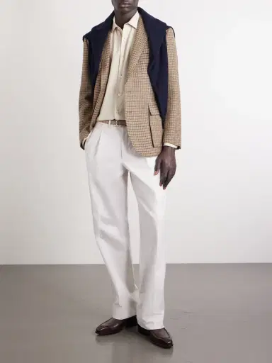 Ralph Lauren Purple Label Kent Suede-Trimmed Checked Linen and Wool-Blend Blazer - Men | Thumbnail 2