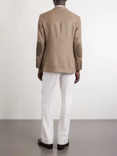 Ralph Lauren Purple Label Kent Suede-Trimmed Checked Linen and Wool-Blend Blazer - Men | Thumbnail 4