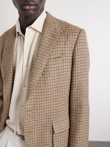 Ralph Lauren Purple Label Kent Suede-Trimmed Checked Linen and Wool-Blend Blazer - Men | Thumbnail 5