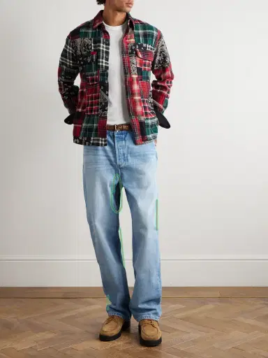 Polo Ralph Lauren Patchwork Checked Cotton-Flannel and Paisley-Print Poplin Shirt - Men | Thumbnail 2 Polo Ralph Lauren Patchwork Checked Cotton-Flannel and Paisley-Print Poplin Shirt - Men | Thumbnail 2