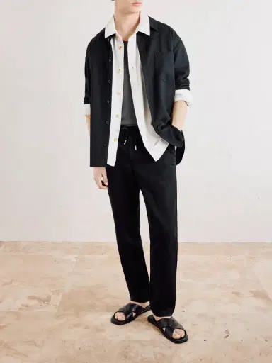 MR P. Straight-Leg Cotton and Linen-Blend Twill Drawstring Trousers - Men | Thumbnail 2